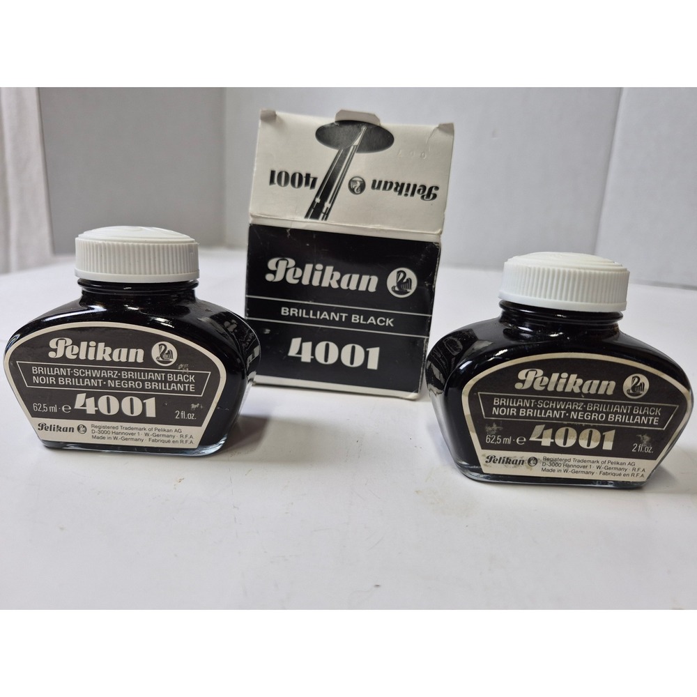 Pelikan 4001 Brilliant Black Ink 62.5ml W. Germany 2 Bottles with 1 Box Vintage